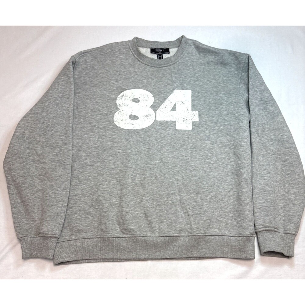 Forever 21 Long Sleeve Sweatshirt Solid Gray Crewneck Distressed "84" Mens  XL